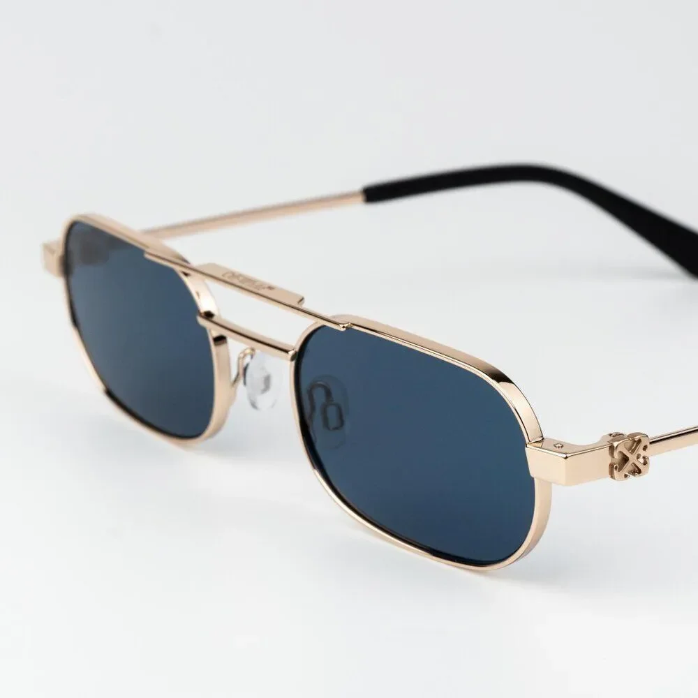 Off-White VAIDEN Men Sunglasses Gold Blue Oval OERI123 VAIDEN 7645 NEW AUTHENTIC